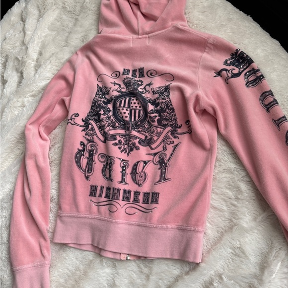 Juicy Couture Tops - Juicy Couture Pink Graphic Velour Hoodie